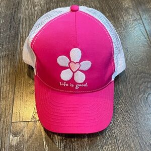 Life Is Good Girls Pink and White adjustable Baseball Cap one size